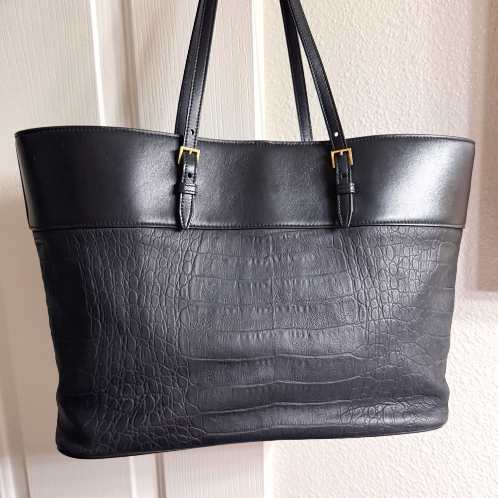 SAINT LAURENT Large Black Croc-Effect Leather Shopping Tote / Shoulder Bag - Picture 9 of 12